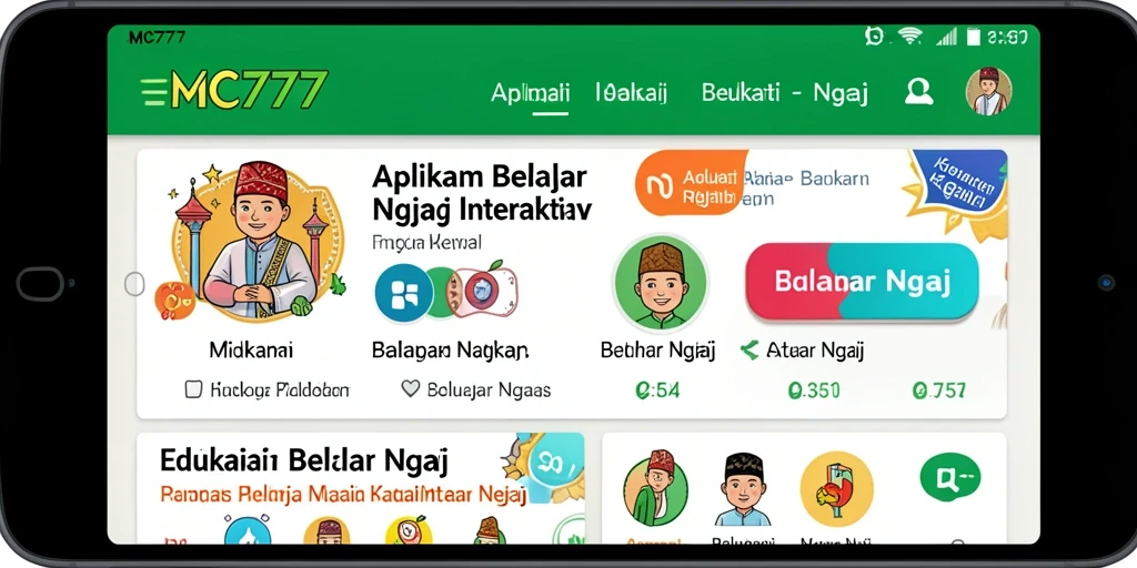 Tampilan antarmuka aplikasi MC777 untuk belajar ngaji yang interaktif.