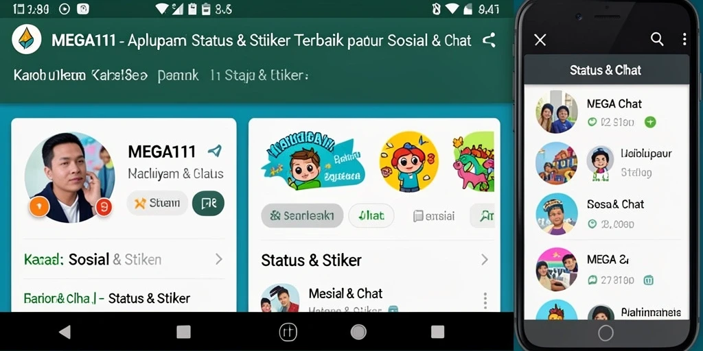 Screenshot MEGA111 menunjukkan pilihan stiker yang beragam dan antarmuka menarik.
