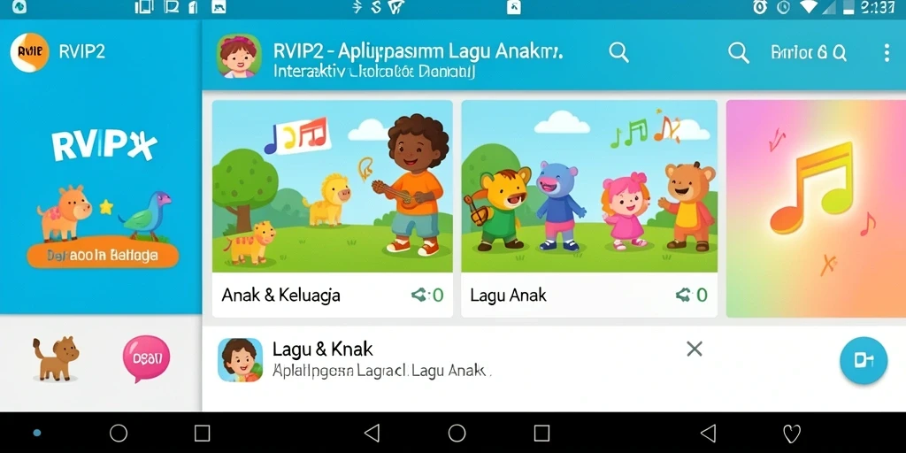 Tampilan antarmuka aplikasi RVIP2 dengan lagu-lagu anak yang menyenangkan.