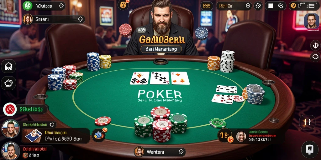 Tampilan antarmuka permainan poker yang menawan dan mudah digunakan.